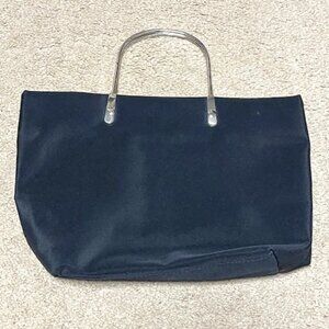 Black Nylon Mini Zip Tote Bag with Silver Toned Metal Handles 8"x9"
